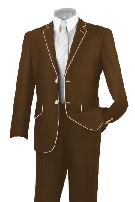 Mensusa Products Mens Two Button Two Toned Suit White Lapeled Tuxedo Brown