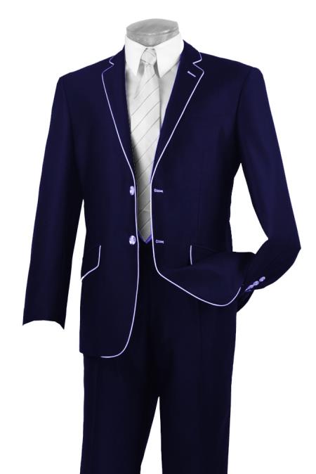 Mensusa Products Mens Two Button Two Toned Suit White Lapeled Tuxedo Dark Blue