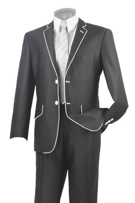 Mensusa Products Mens Two Button Two Toned Suit White Lapeled Tuxedo Charcoal Grey
