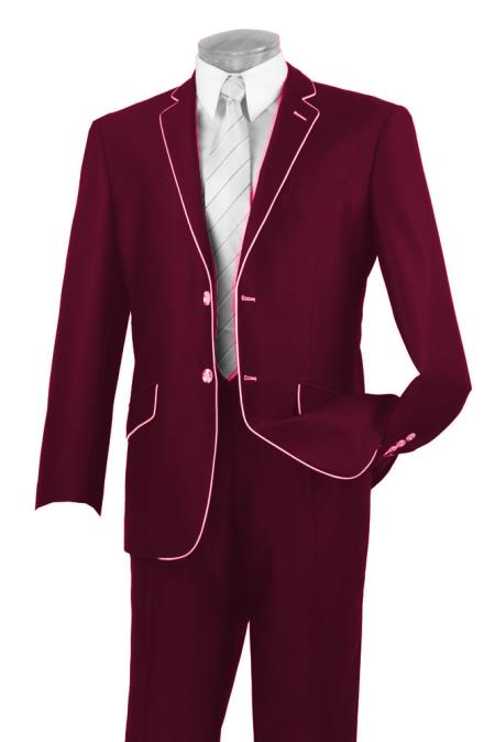 Mensusa Products Mens Two Button Two Toned Suit White Lapeled Tuxedo Burgundy