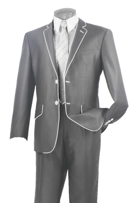 Mensusa Products Mens Two Button Two Toned Suit White Lapeled Tuxedo Silver Grey