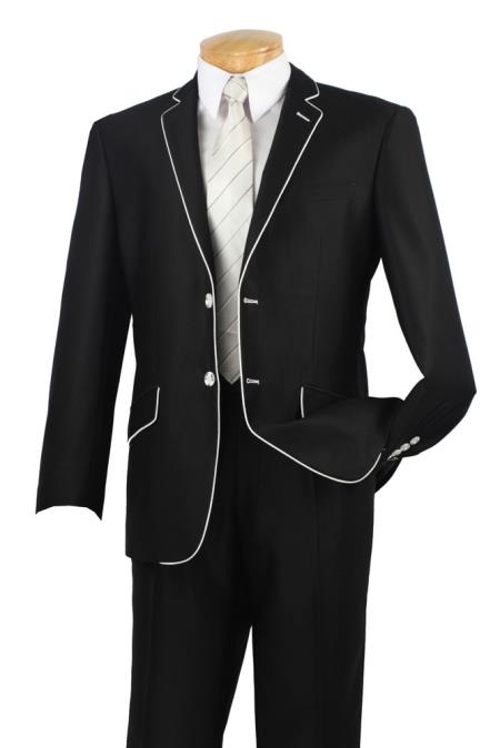 Mensusa Products Mens Two Button Two Toned Suit White Lapeled Tuxedo Black