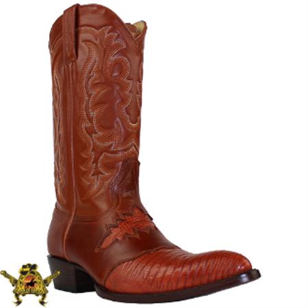 Mensusa Products Mens King Exotic Teju Lizard Boots Cognac With Saddle Vamp