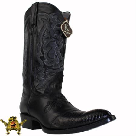 Mensusa Products Mens King Exotic Teju Lizard Western Boot Black With Saddle Vamp