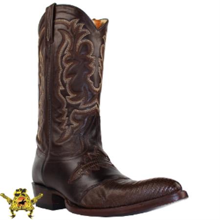 Mensusa Products Mens King Exotic Teju Lizard Western Boot Brown With Saddle Vamp