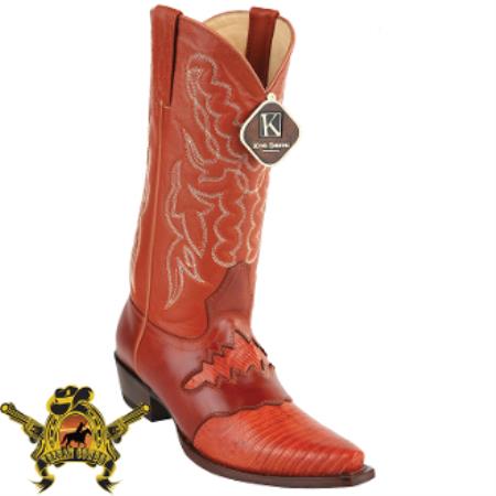 Mensusa Products Mens King Exotic Teju Lizard Snip Toe Boots Cognac