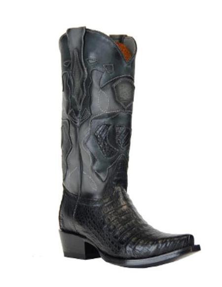 Mensusa Products Mens King Exotic Boots Genuine Caiman Belly Snip Toe Black