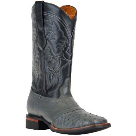 Mensusa Products Mens King Exotic Boots Ostrich Square Toe With Saddle Vamp Gray