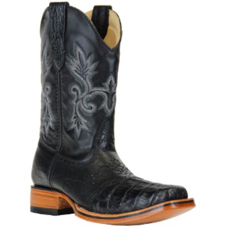 Mensusa Products Mens King Exotic Boots Caiman Belly Square Toe With Saddle Black
