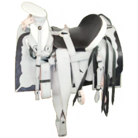 Mensusa Products Charro Style Western Horse Saddle-Montura Charra White With Black