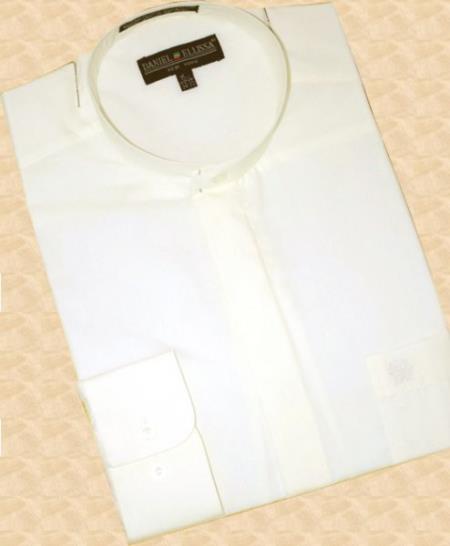 Mensusa Products Banded Collar Cotton Blend Dress Fashion Shirt Cream