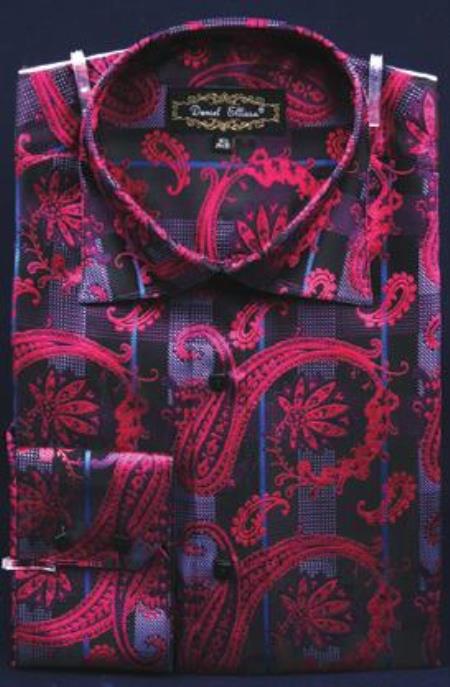 Mensusa Products Fancy Polyester Dress Fashion Shirt With Button Cuff Colar Fuschia