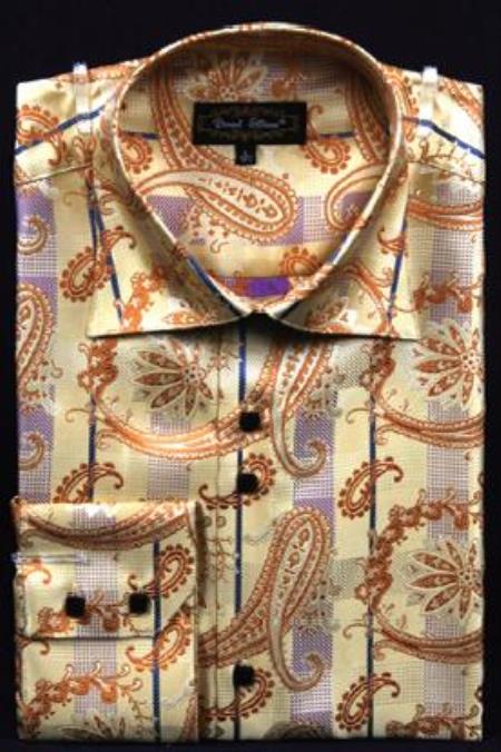 Mensusa Products Fancy Polyester Dress Fashion Shirt With Button Cuff Gold