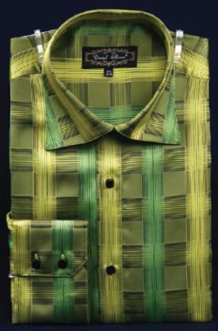 Mensusa Products Mens Fancy Polyester Dress Fashion Shirt With Button Cuff Green