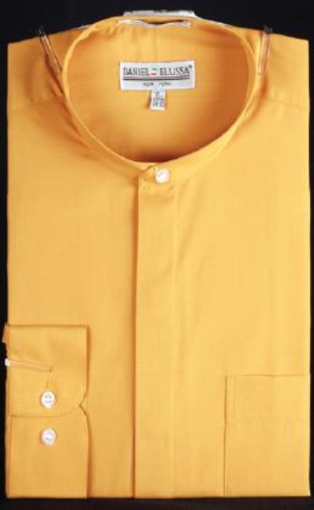 Mensusa Products Banded Collar Dress Fashion Shirt With Button Cuff Honey Gold