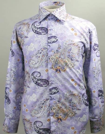 Mensusa Products Fancy Polyester Dress Fashion Shirt With Button Cuff Lavender