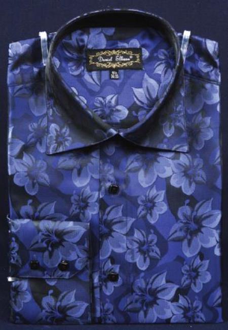 Mensusa Products Fancy Polyester Dress Fashion Shirt With Button Cuff Navy Blue