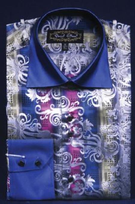 Mensusa Products Fancy Polyester Dress Fashion Shirt With Button Cuff Navy
