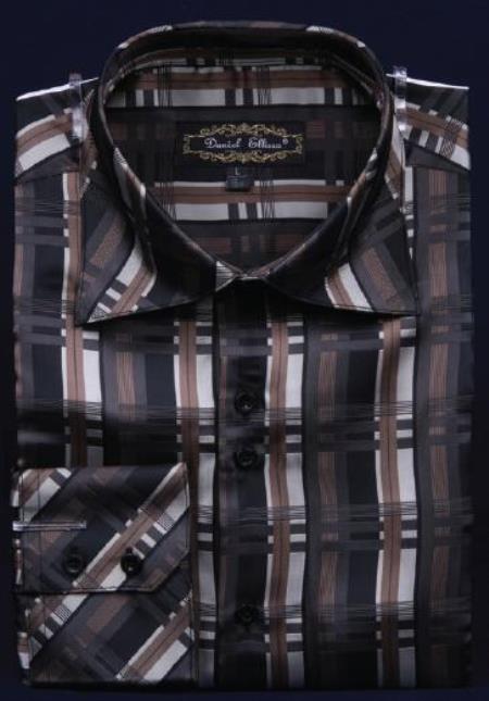 Mensusa Products Fancy Polyester Dress Fashion Shirt With Button Cuff Black