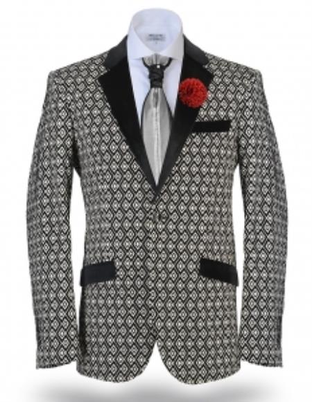 Mensusa Products Unique Paisley Sport Coat Sequin Shiny Flashy Silky Satin Stage Fancy Stage Party Two Toned Blazer
