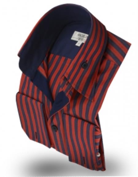 Mensusa Products Angelino High Collar Shirt Rumba Red/Navy