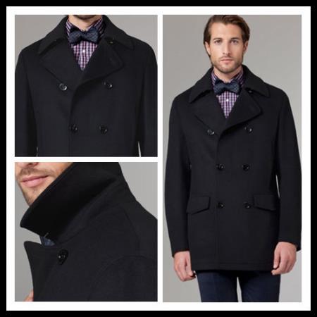 Mensusa Products Mens Cashmere Double Breasted Long Mens Topcoat Peacoat Overcoat 20 days delivery Charcoal