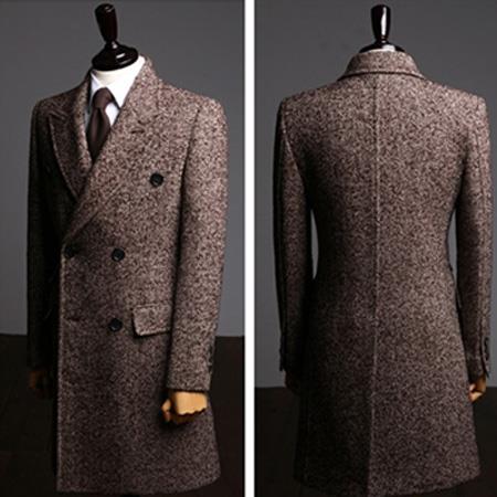 Mensusa Products Mens Cashmere Double Breasted Long Mens Topcoat Peacoat Overcoat 20 days delivery Brown