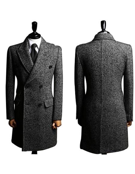 Mensusa Products Mens Cashmere Double Breasted Long Mens Topcoat Peacoat Overcoat 20 days delivery Grey