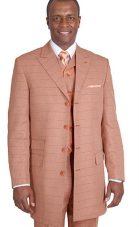 Mensusa Products Milano Moda Mens Rust Plaid Vested Fashion Suits