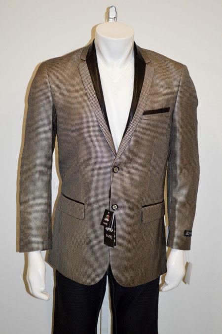 Mensusa Products Two Buttons Shiny Notch Lapel Blazer With Faux Leather And Elbow Patch Beige