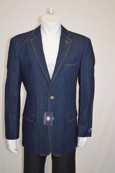 Mensusa Products Two Buttons Denim Blazer with Contrast Stitches Blue