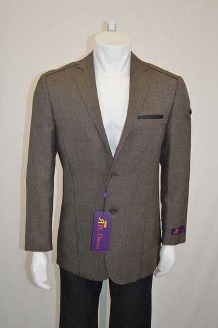 Mensusa Products Two Button Slim Cut Blazer Black with PU Trim Taupe