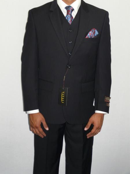 Mensusa Products Men's Three Piece Vested Suit Mini Herringbone Black