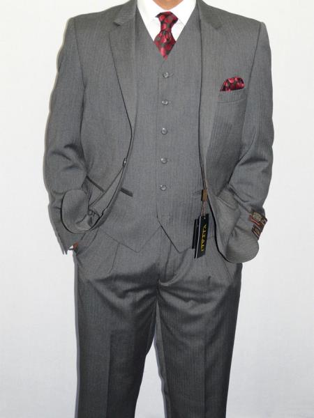Mensusa Products Men's Three Piece Vested Suit Mini Herringbone Gray