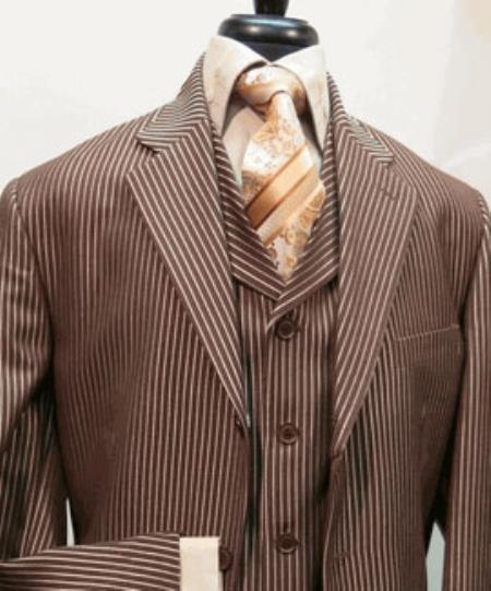 Mensusa Products Men's Suit Three Button Single Breasted Suit jacket And Has Lined To The knee Pleated Pants Brown