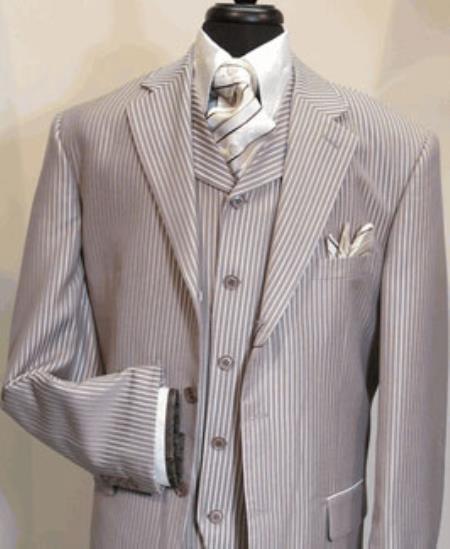 Mensusa Products Men's Suit Three Button Single Breasted Suit jacket And Has Lined To The knee Pleated Pants Silver