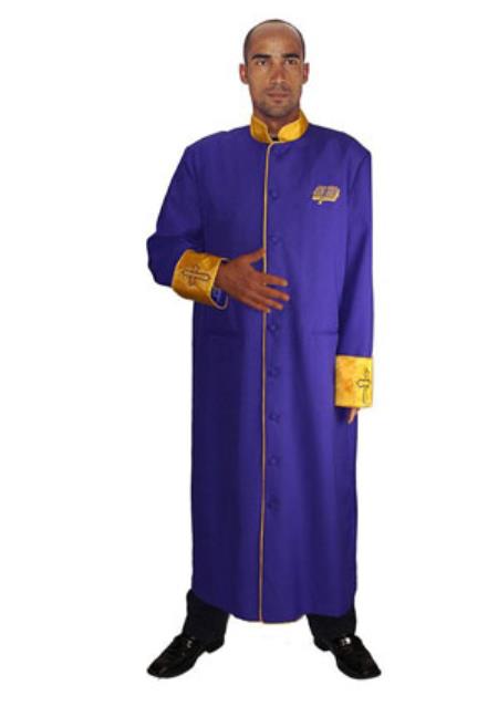 Mensusa Products Mandarin Banded Collar Suit Purple/Gold