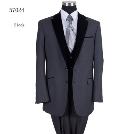 Mensusa Products Two Tones Tuxedo Black Lapeled Vested Tuxedo Formal Dinner Suit Black