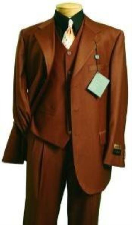 3 Piece Suit Wide Leg Pant Wool-feel Cognac Mens Loose Fit Trousers Jacket and Vest Cheap