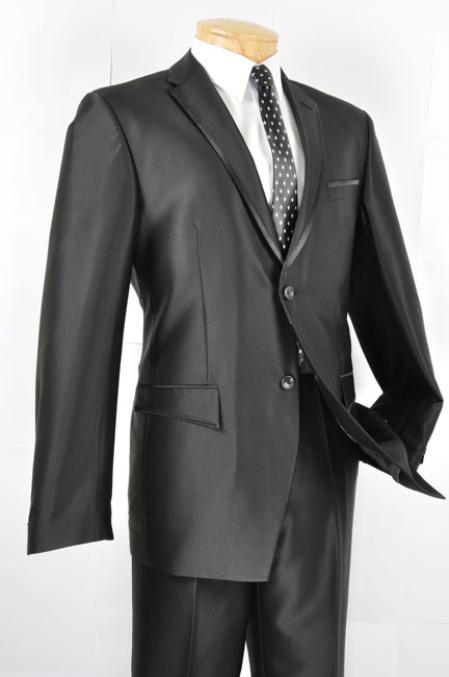Mens Slim Fit Suit Single Breasted 2-Button Suitt (Double Vented Jacket + Pants) Two Button Pinstripe Suit with Contrast Trim Lapels Wool Feel Tuxedo 