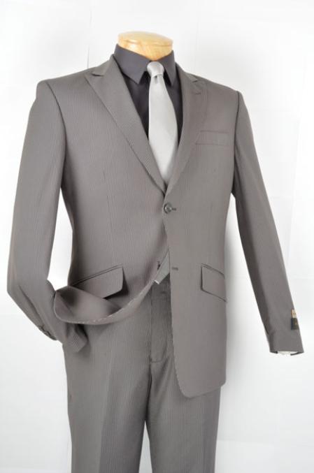 Mens Slim Fit Suit Single Breasted 2-Button Suit (Side Vented Jacket + Pants) Two Button Mens Wool Feel Greay / Gray