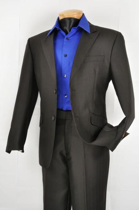 Mens Slim Fit Suit Single Breasted 2-Button Suit (Side Vented Jacket + Pants) Two Button Mens Wool Feel Black