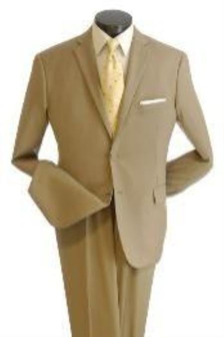 Mens Slim Fit Suit Single Breasted 2-Button Suit (Side Vented Jacket + Pants) Two Button Narrow Lapels Suit Light Khaki / Stone / Light Beige / Tan