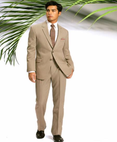 Mensusa Products Mens Two Button Slim Cut Fitted Light Tan Suit
