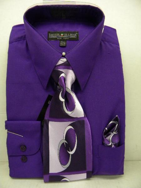 Mensusa Products Mens Purple Dress Shirt Tie Set