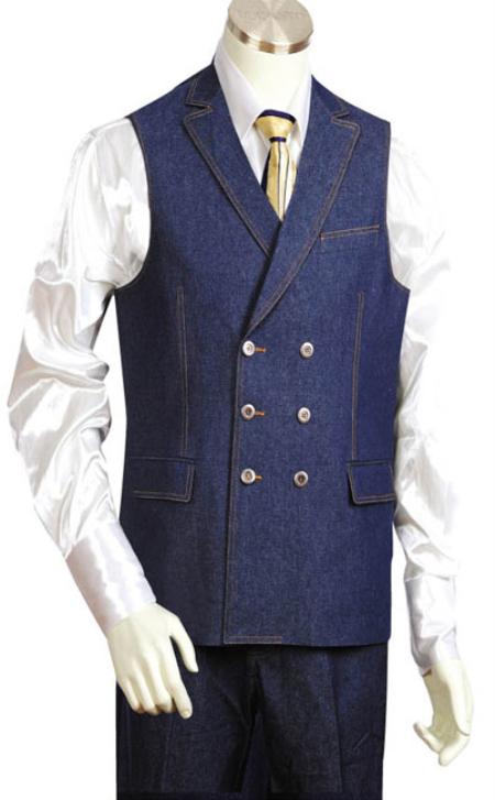 Mensusa Products Mens 2pc Blue Denim Vest Sets