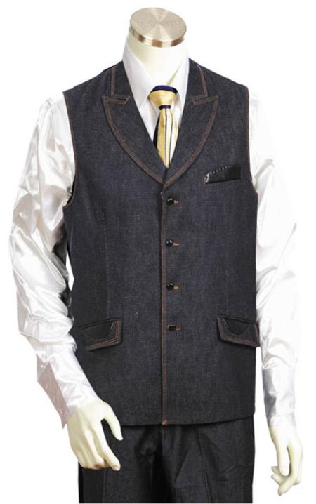 Mensusa Products Mens Black 2pc Denim Vest Sets