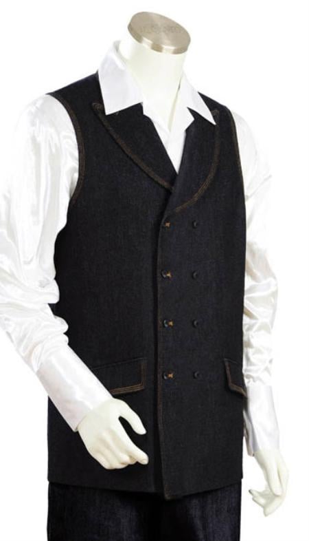 Mensusa Products Mens 2pc Denim Vest Sets Black
