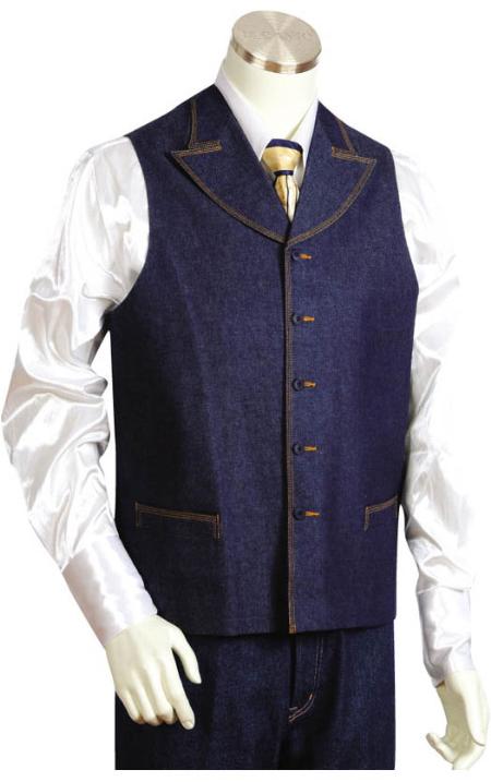 Mensusa Products Mens 2pc Denim Vest Sets in Blue