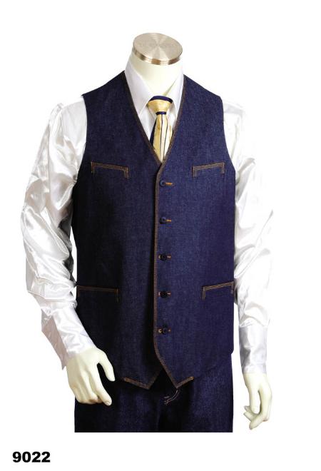 Mensusa Products Mens 2pc Blue Denim Vest Sets With Urban Styled Jeans